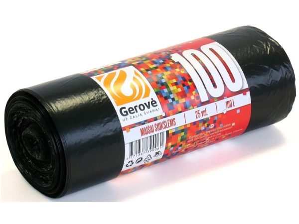 Šiukšlių maišai, juodos spalvos, 100L / 25 vnt