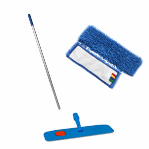Grindų plovimo komplektas su CHENILLE mėlyna šluoste, 50 cm (aliuminis kotas, laikiklis, šluostė)