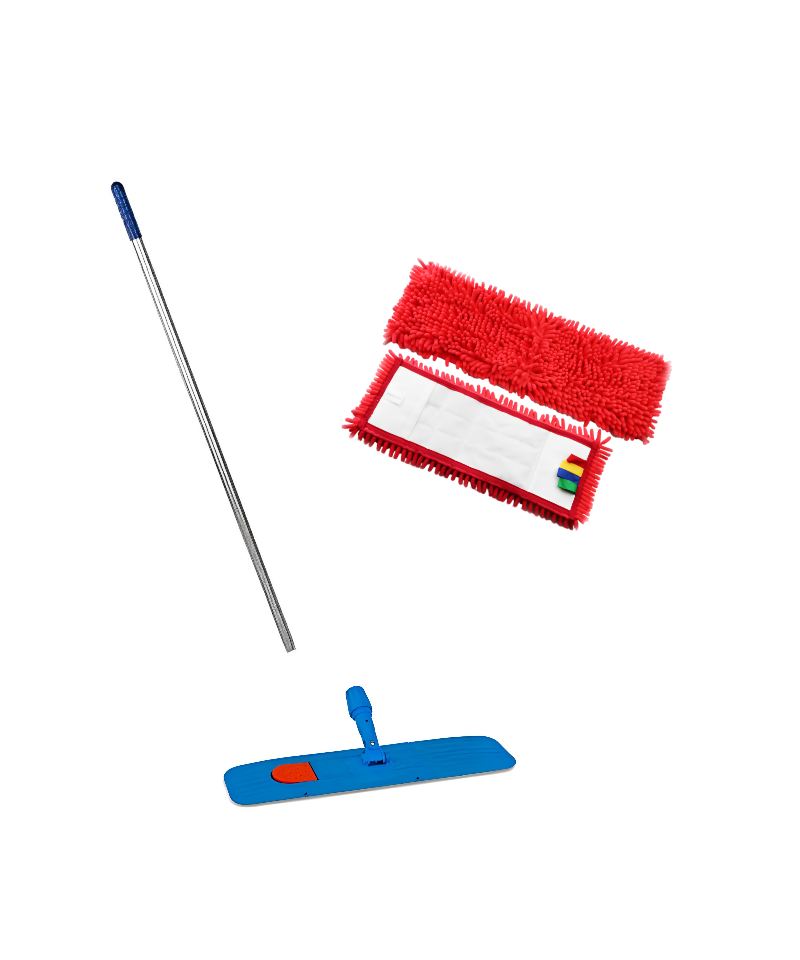 Grindų plovimo komplektas su CHENILLE raudona šluoste 50 cm (aliuminis kotas, laikiklis, šluostė)
