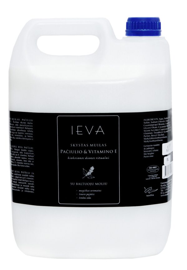 2970139_SkystasmuilasIEVAPAIULIOIRVITAMINOE5l.jpg Skystas muilas IEVA PAČIULIO IR VITAMINO E 5 l
